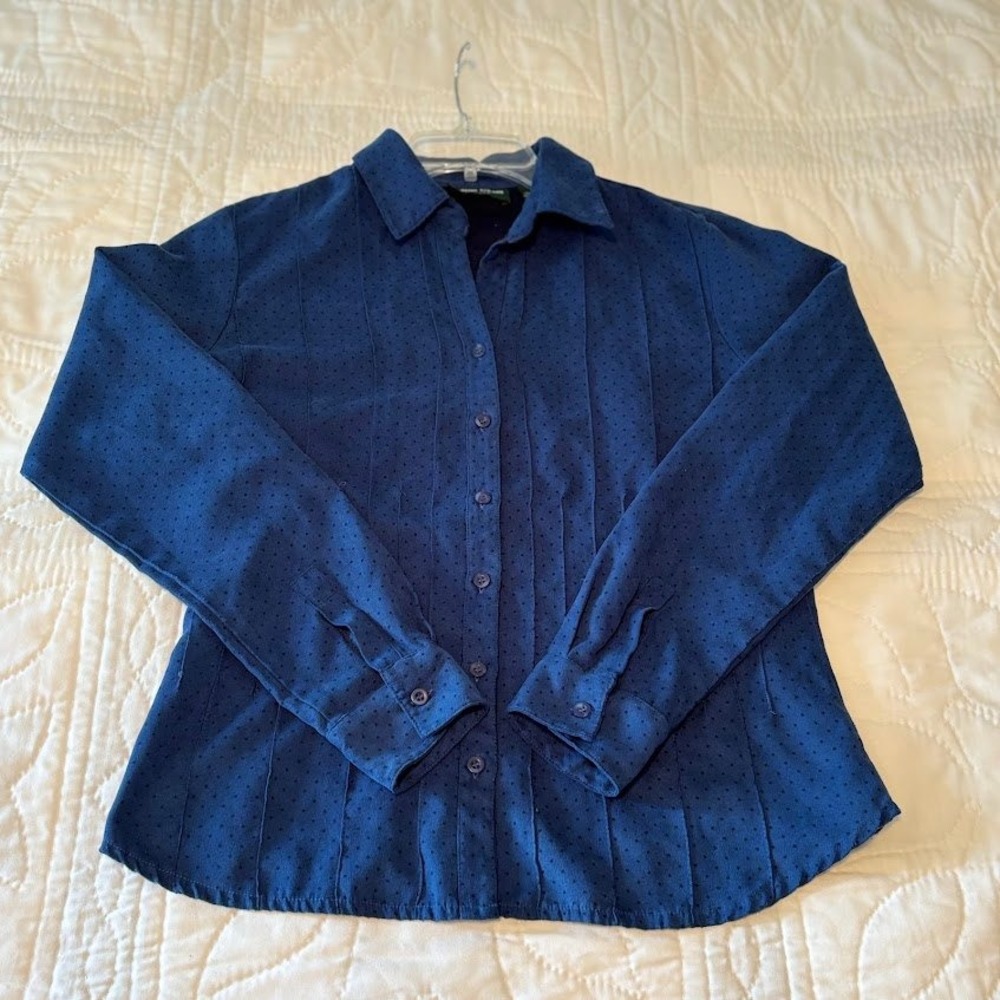 Lemon Grass Studio Shirt Womens M Blue Polyester Pintuck Polka Dot Classic
